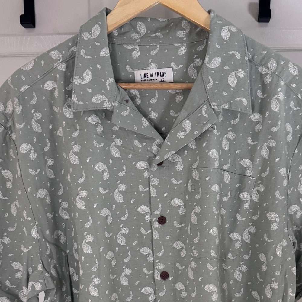 Line of Trade Pistachio Green Paisley Camp Collar Cotton Shirt XL